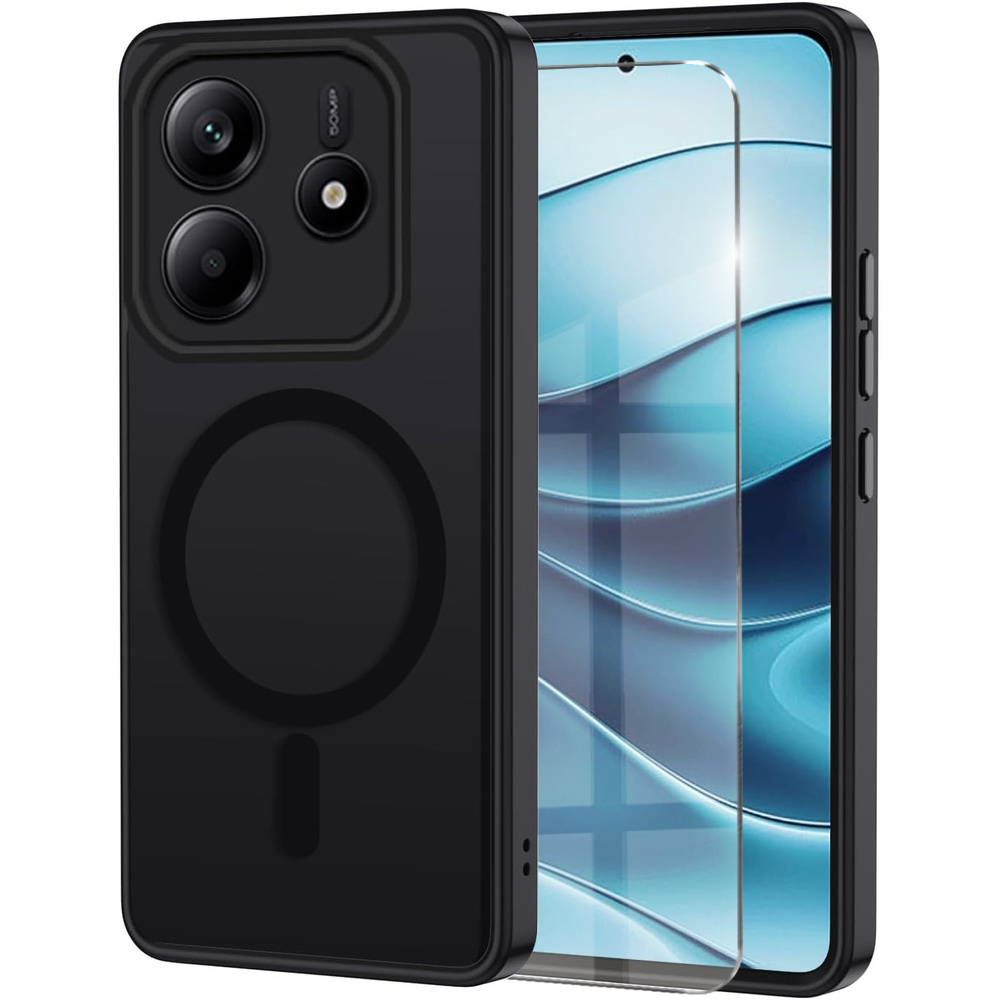 Schutzhülle Für Xiaomi Redmi Note 14 5g, Mit Magsafe-funktion, Matt Schwarz + Displayschutzfolie Aus Glas
