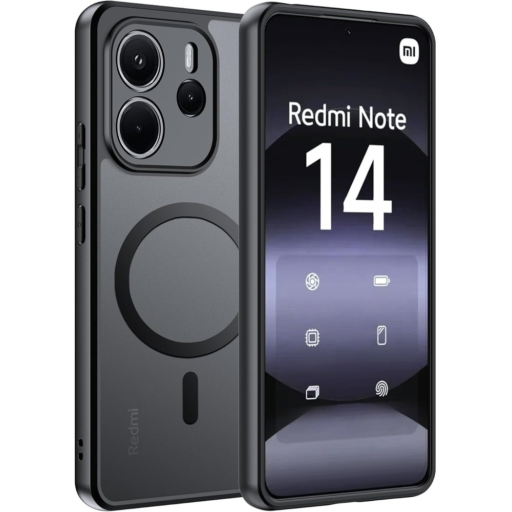 Schutzhülle Für Xiaomi Redmi Note 14 4g, Mit Magsafe-funktion, Matt Schwarz + Displayschutzfolie Aus Glas