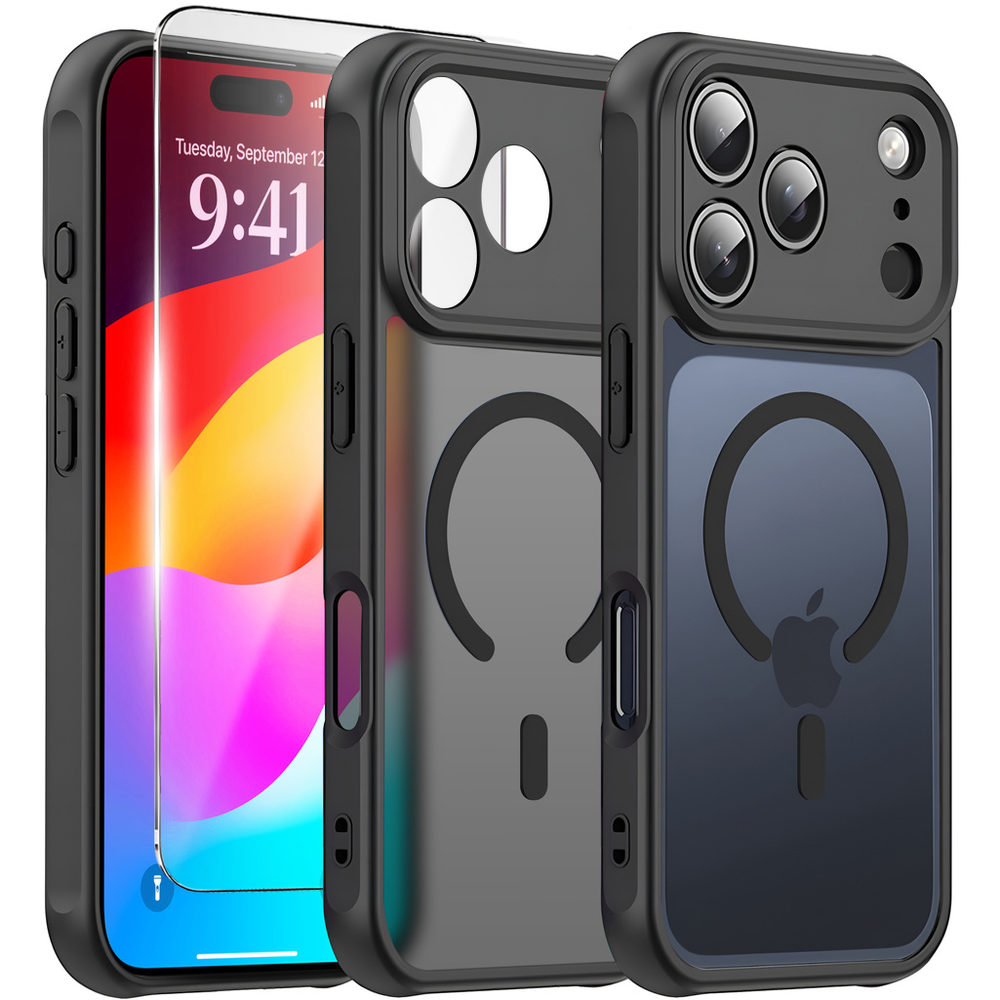 Iphone 17 Pro Max Hüllenset, Magsafe, Matt Mit Kameraschutz, Schwarz + Displayschutzfolie