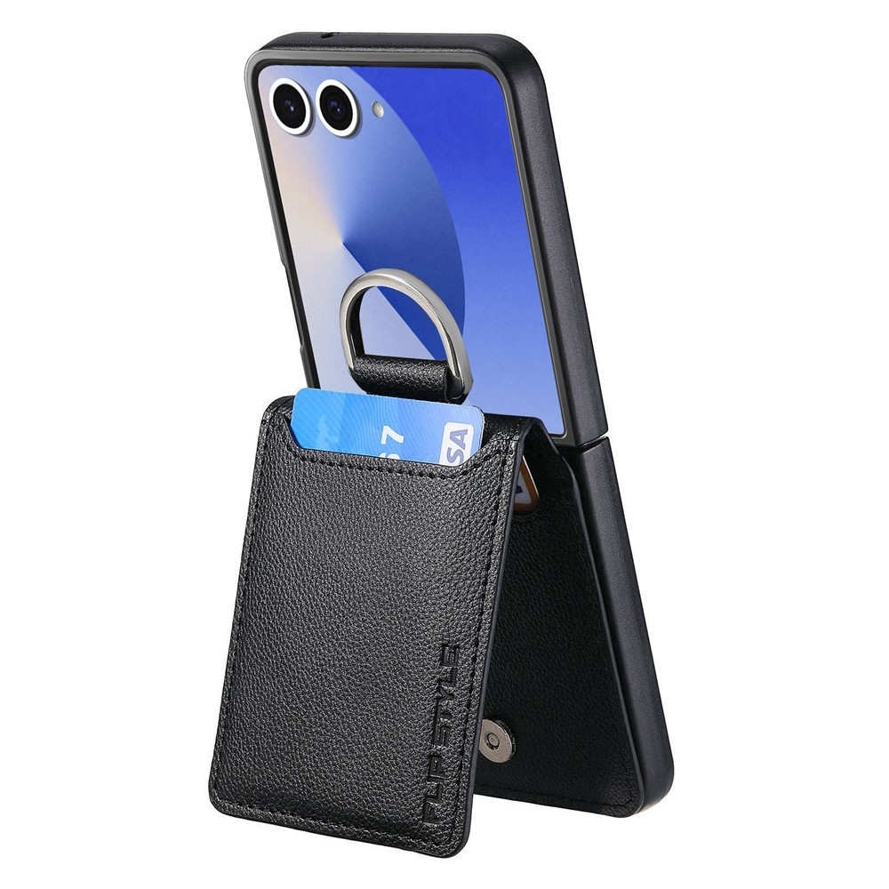 Hülle Mit Kartenfächern Und Ring Für Samsung Galaxy Z Flip7 – Schwarz