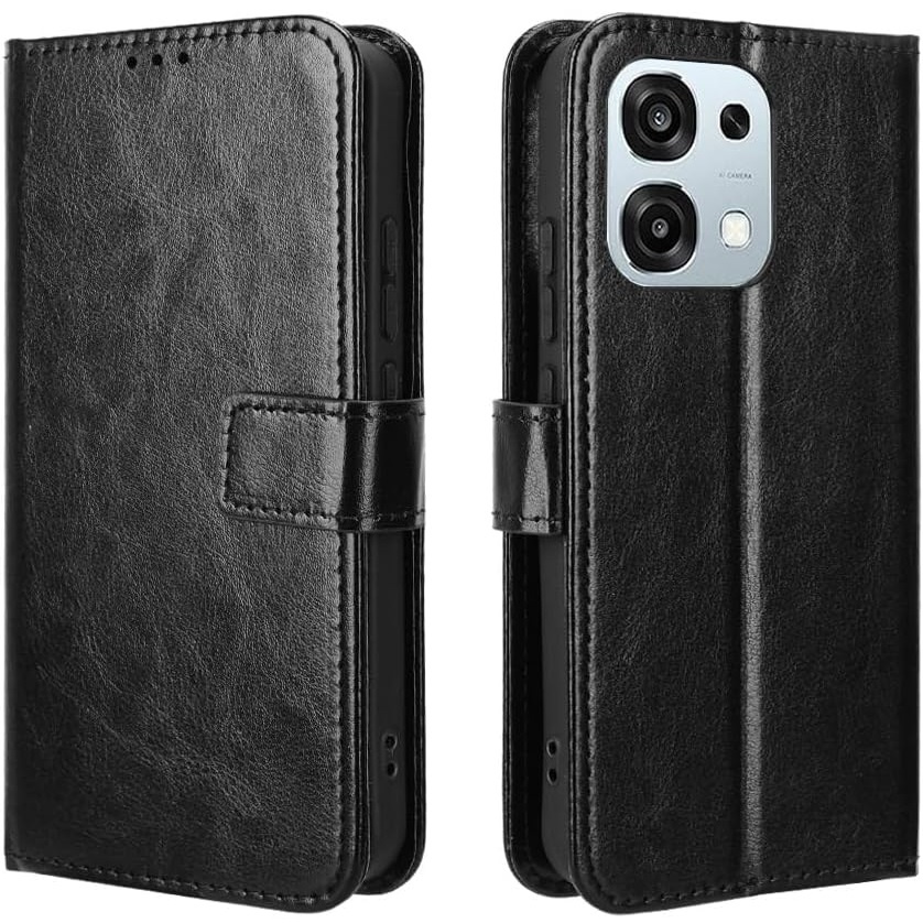 Klapphülle Für Oppo A6 Pro 5g, Crazy Horse Wallet, Schwarz