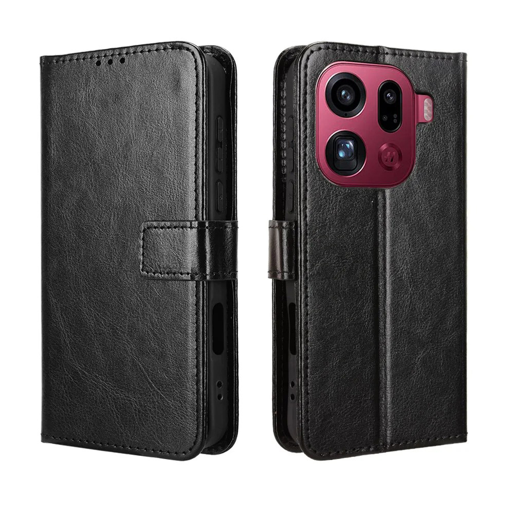 Klapphülle Für Oppo Find X9 Pro, Crazy Horse Wallet, Schwarz