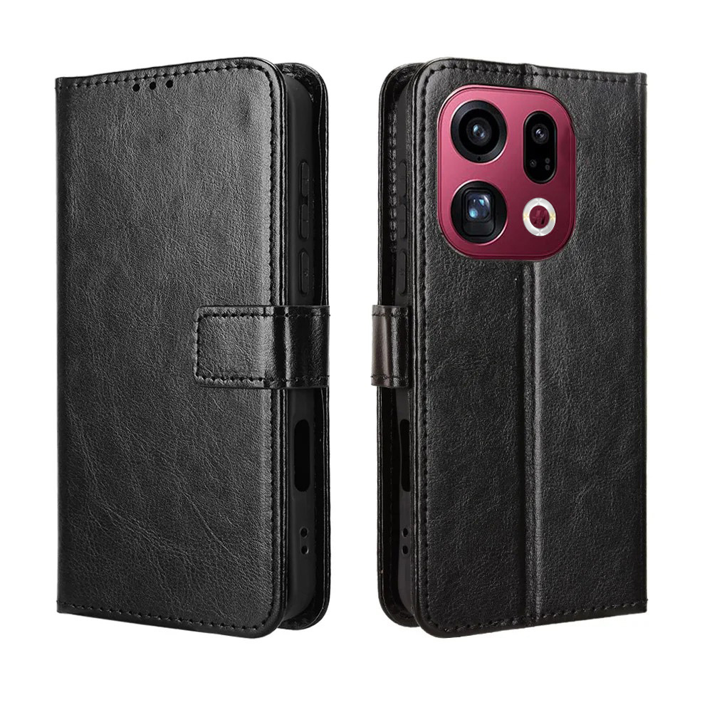 Klapphülle Für Oppo Find X9, Crazy Horse Wallet, Schwarz