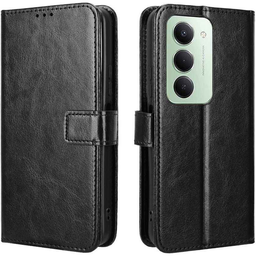 Klapphülle Für Xiaomi Redmi 15 5g / 4g, Mit Crazy-horse-textur, Schwarz