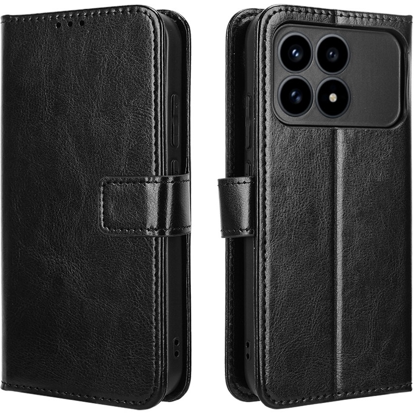 Flip-case Für Xiaomi Poco F8 Pro, Crazy Horse Wallet, Schwarz