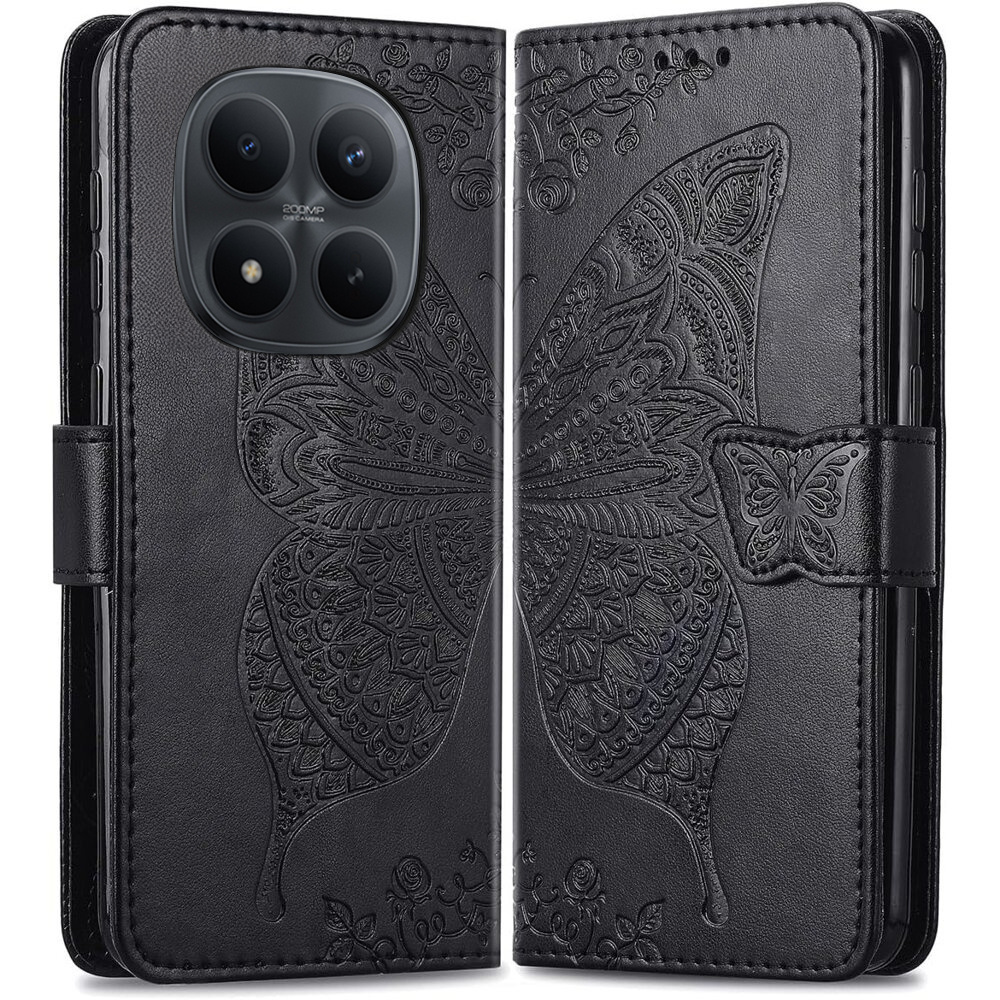 Klapphülle Für Xiaomi Redmi Note 15 Pro 4g, Schmetterlingsmotiv, Schwarz