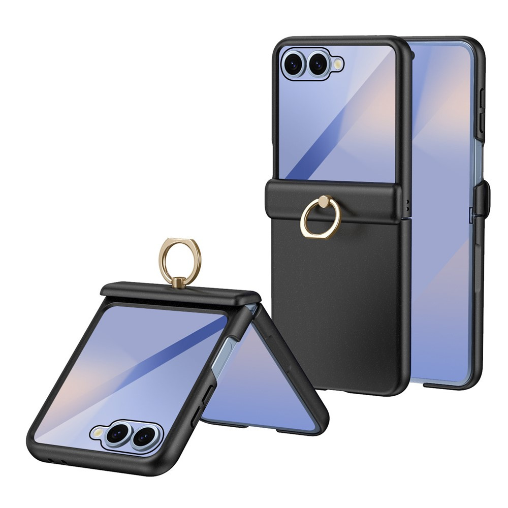 Samsung Galaxy Z Flip 8 Hülle, Ringhalterung Mit Ständer, Mit Glas Für Das Außendisplay, Schwarz