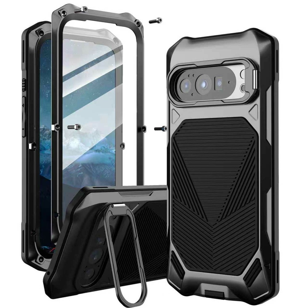 Google Pixel 10 Pro / 10 / 9 Pro / 9 Hülle, Stoßfest, Mit Glas Und Ständer, Schwarz