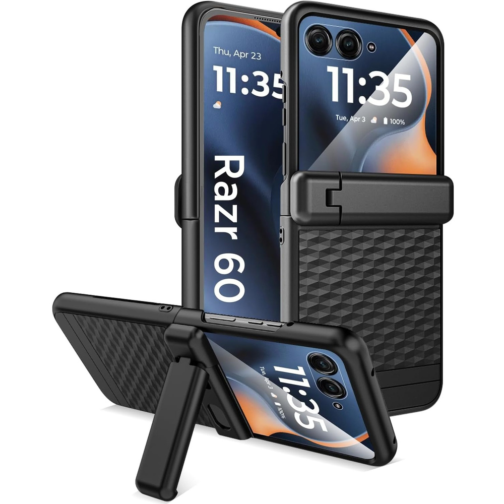 Schutzhülle Für Motorola Razr 70 Ultra / 60 Ultra, Pc-schutzhülle Mit Ständer, Mit Glas, Schwarz
