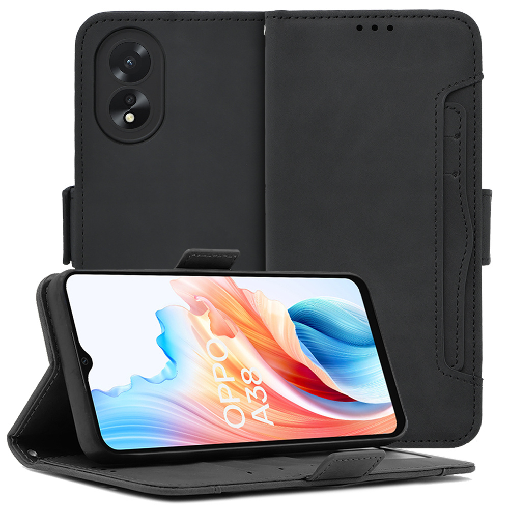 Klapphülle Für Oppo A38 / A18, Mit Kartenfach, Schwarz