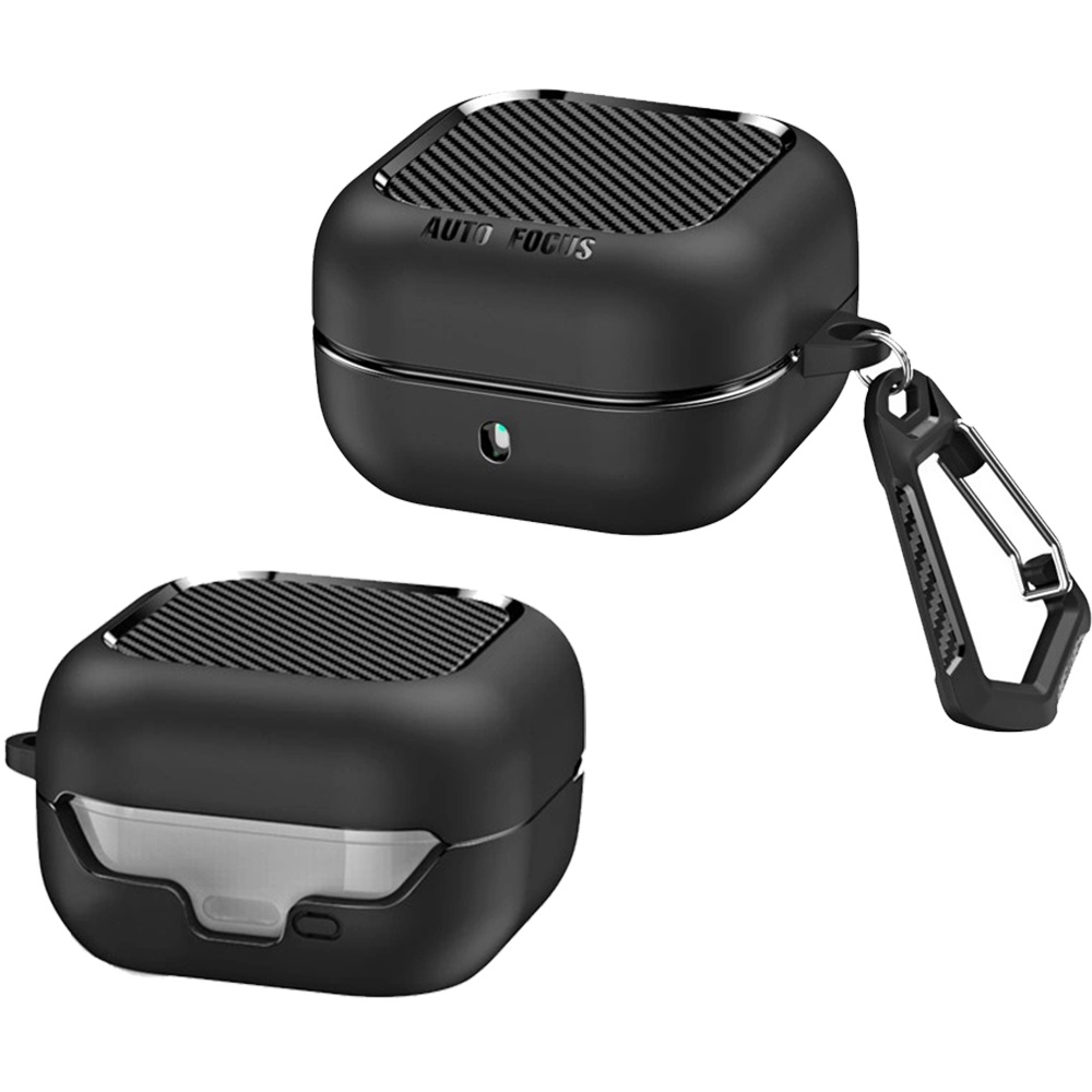 Samsung Galaxy Buds4 / Buds4 Pro Schutzhülle Mit Carbonfaser-textur Und Karabiner, Schwarz