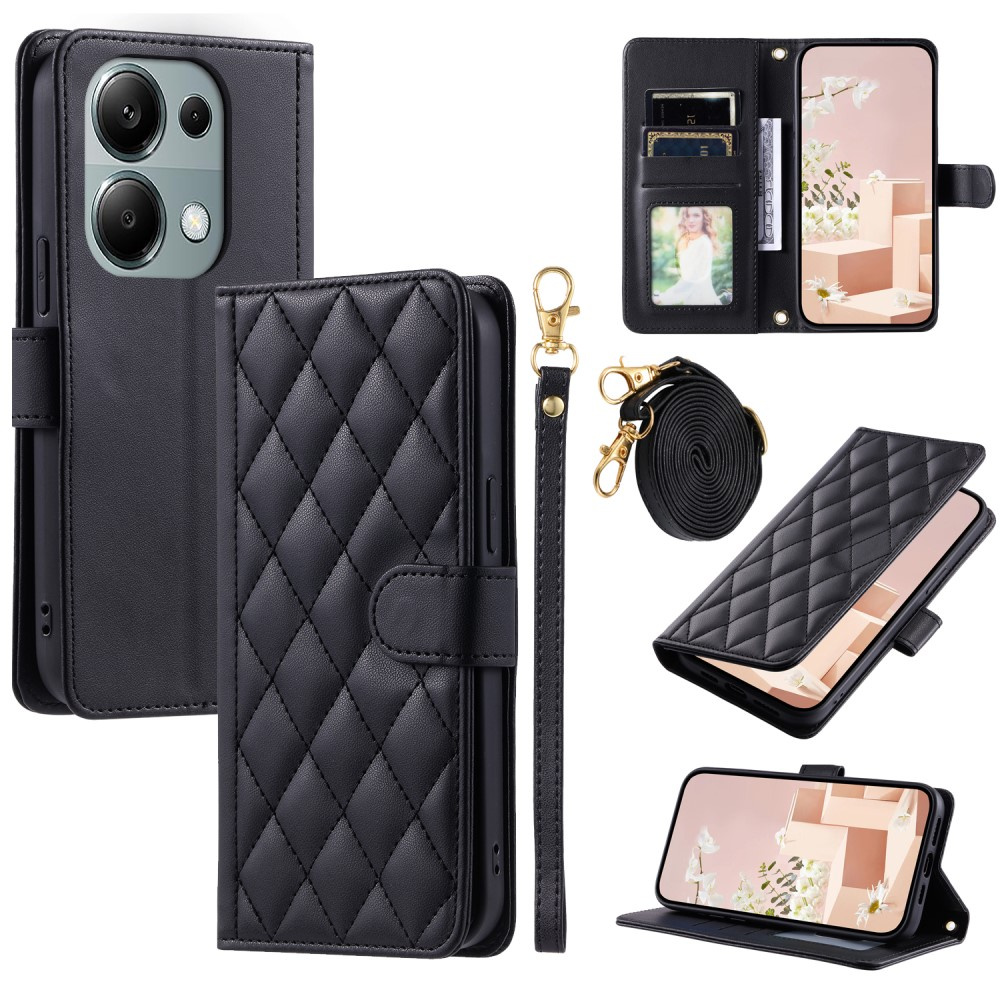 Klapphülle Für Xiaomi Redmi Note 13 Pro 4g / Poco M6 Pro 4g, Rautenmuster, Leder, Schwarz