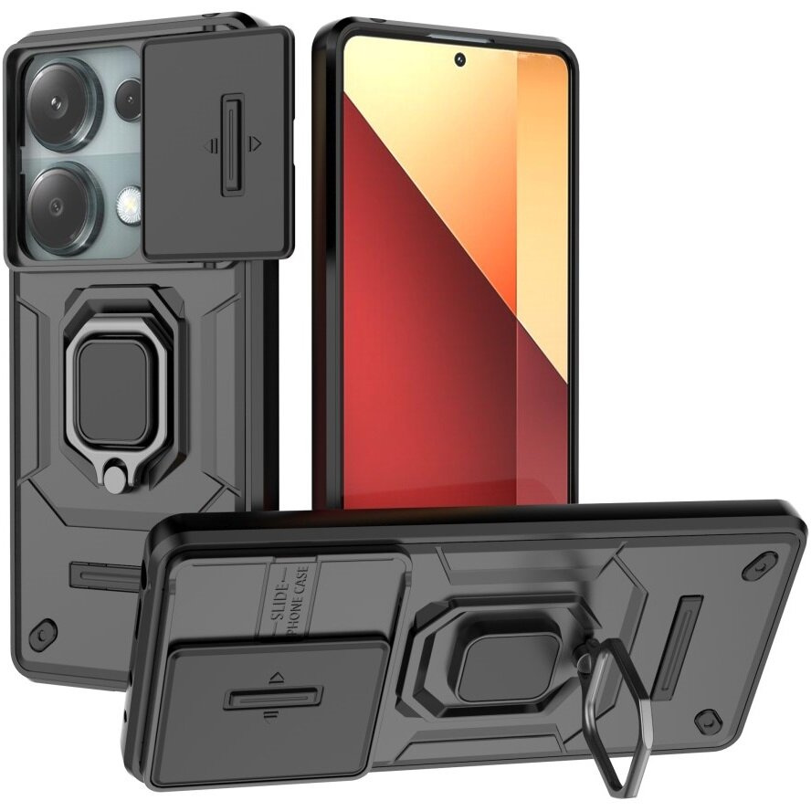 Schutzhülle Für Xiaomi Redmi Note 13 Pro 4g / Poco M6 Pro 4g, Mit Integriertem Ständer Und Kameraobjektiv, Schwarz