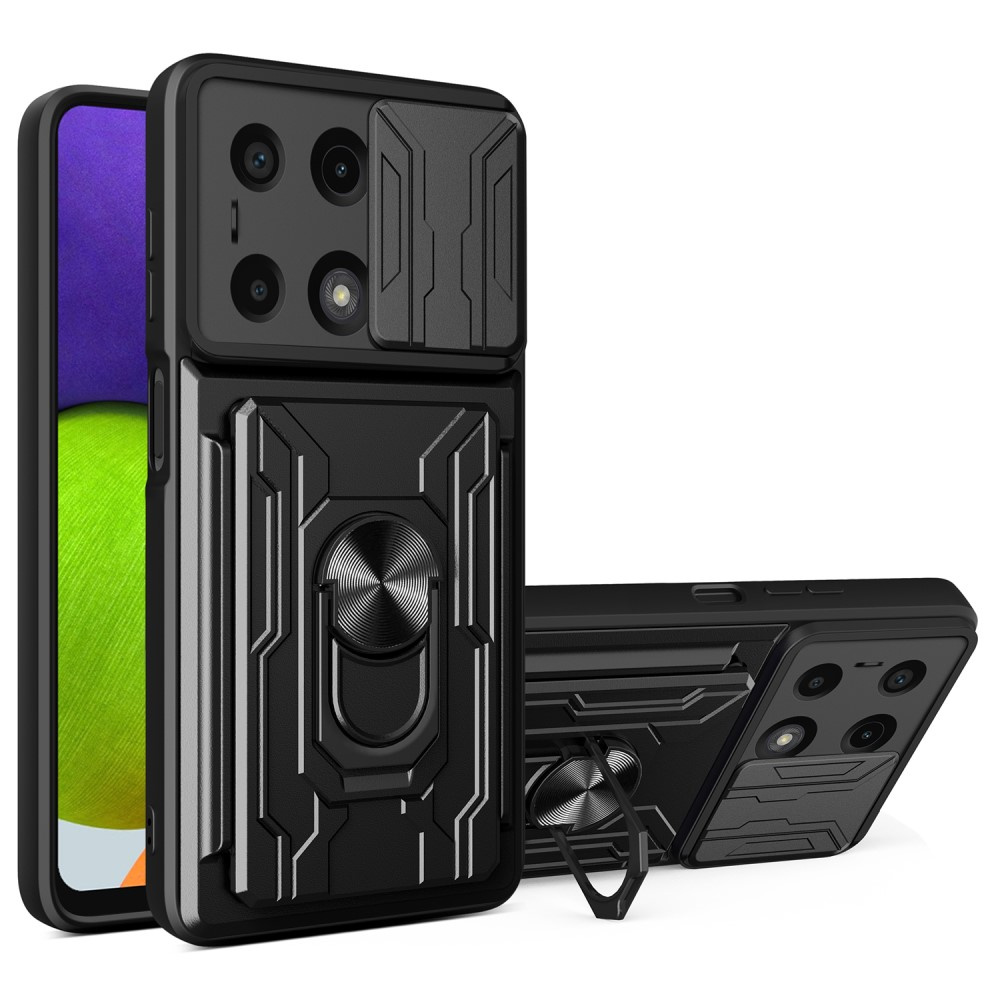 Gepanzerte Schutzhülle Für Xiaomi Redmi Note 13 Pro 4g / Poco M6 Pro 4g, Mit Kameraauszieher Und Kartensteckplatz, Schwarz