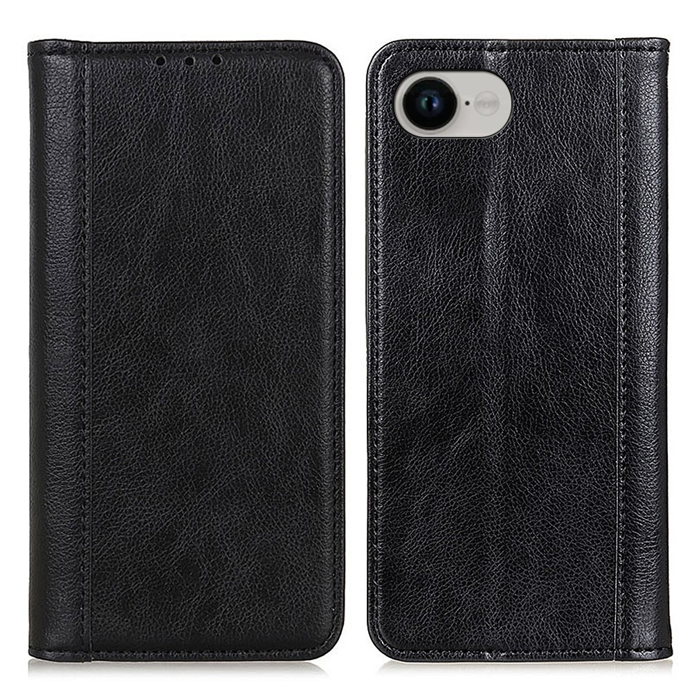 Hülle Für Iphone 17e / 16e, Brieftaschenmodell Aus Litschi-leder, Schwarz