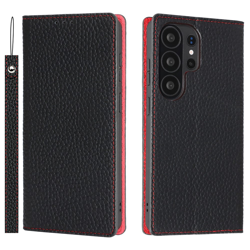 Litschi-hautnarben-klapphülle Für Samsung Galaxy S26 Ultra, Schwarz