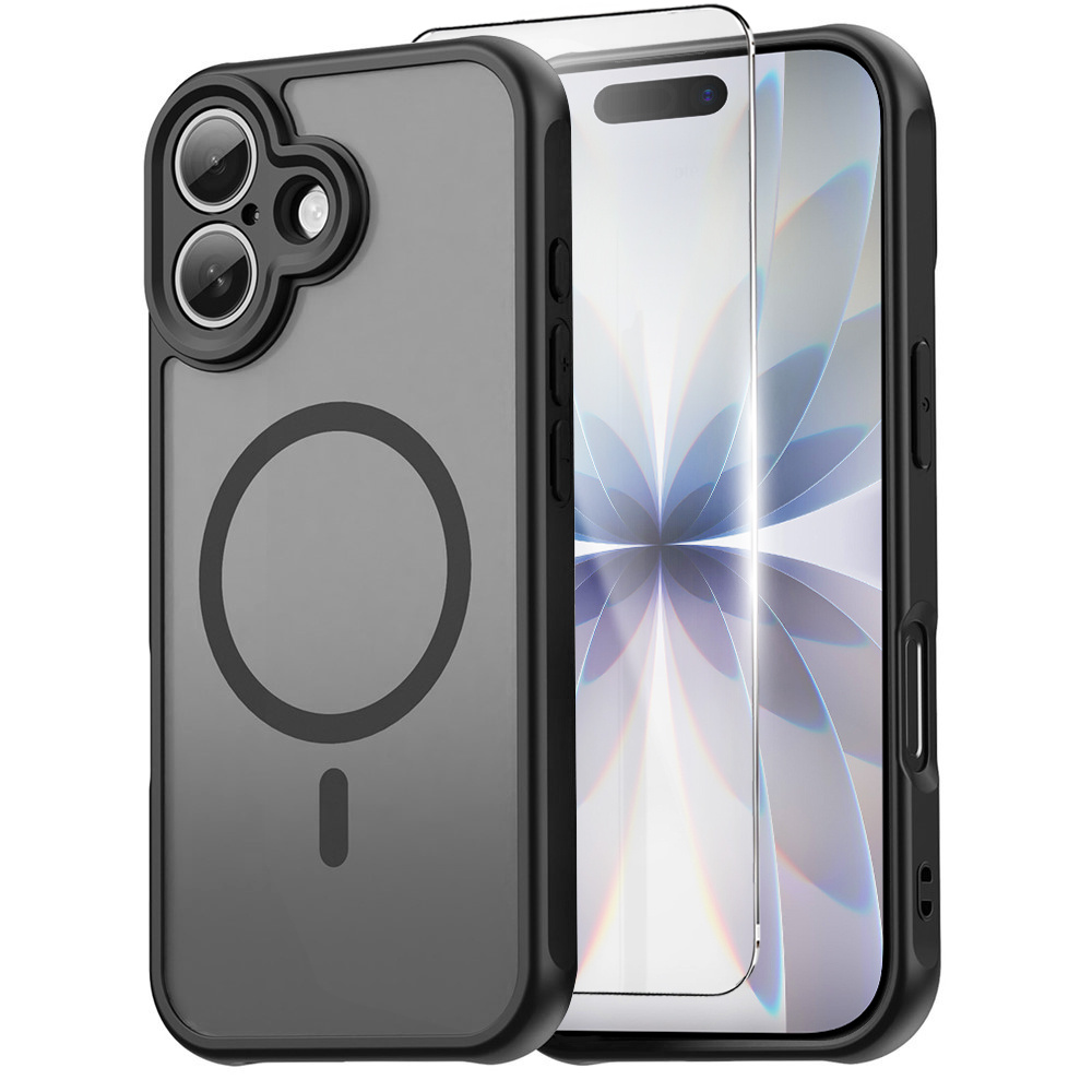 Mattes Hüllenset Für Iphone 17, Mit Magsafe, Verstärkt, Matt Mit Schwarzem Rahmen + Displayschutzfolie Aus Glas
