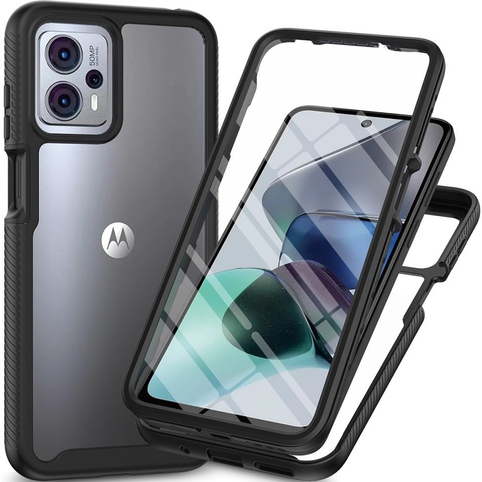 Schutzhülle Für Motorola Moto G13 / G23 4g, Stoßfest, Mit Folie, Schwarz