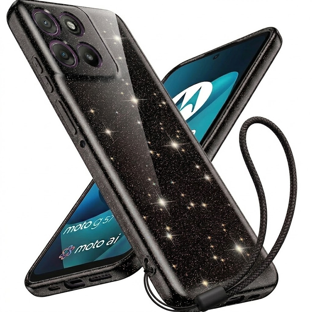 Schutzhülle Für Motorola Moto G57 Power, Mit Magsafe-funktion, Stoßfest, Glitzernd Schwarz