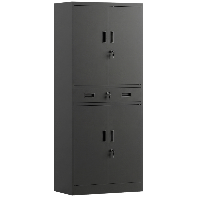 Metallschrank 180 Cm, Werkzeugschrank Mit Abschließbaren Türen, Schwarz