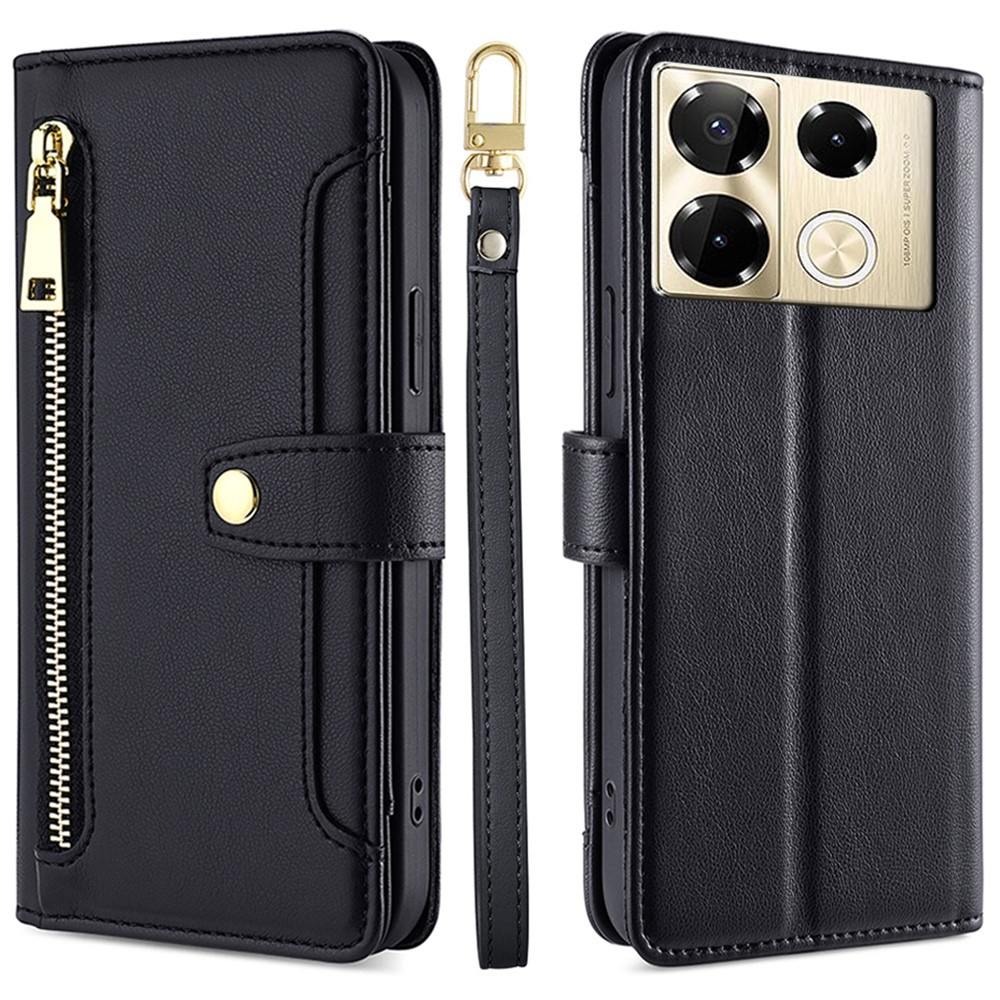Infinix Note 40 Pro Flip Case, Brieftaschenfach Mit Reißverschluss, Schwarz