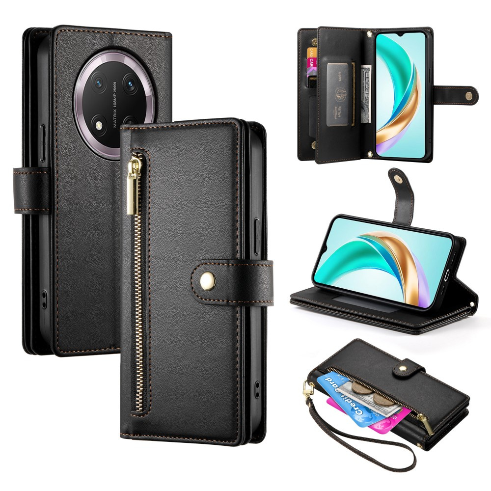 Honor Magic 7 Lite Flip Case, Brieftaschenfach Mit Reißverschluss, Schwarz