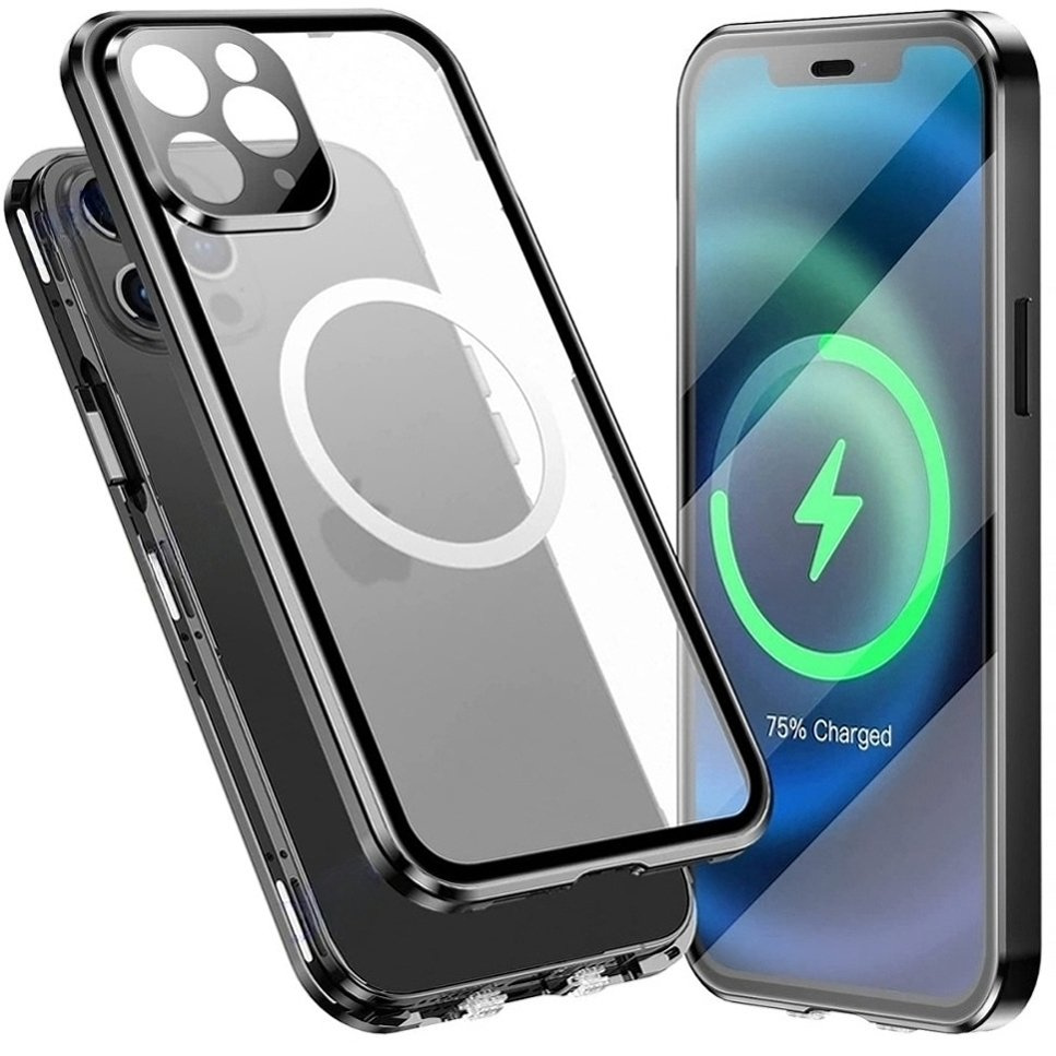 Iphone 11 Pro Hülle, Magnetisches Doppelglas, Schwarz