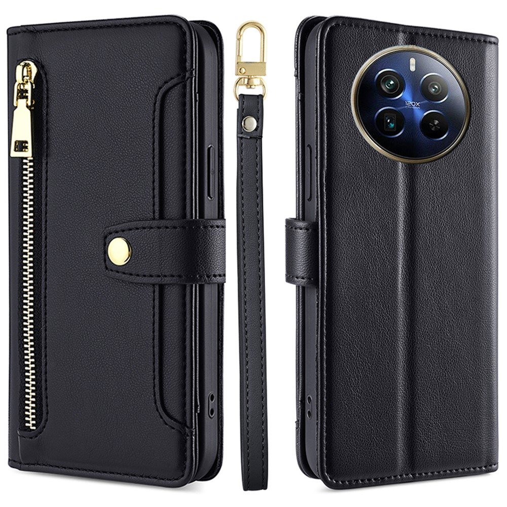 Realme 12 Pro 5g / 12 Pro+ 5g Flip Case, Brieftaschenfach Mit Reißverschluss, Schwarz