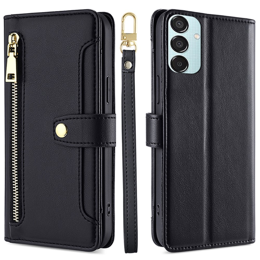 Samsung Galaxy M15 5g Klapphülle, Brieftaschenfach Mit Reißverschluss, Schwarz