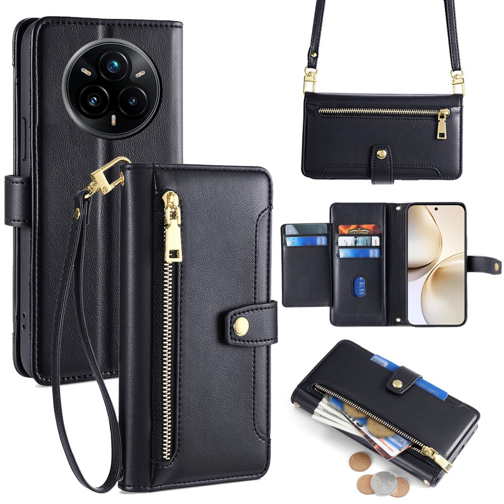 Realme 14 Pro 5g Flip Case, Brieftaschenfach Mit Reißverschluss, Schwarz