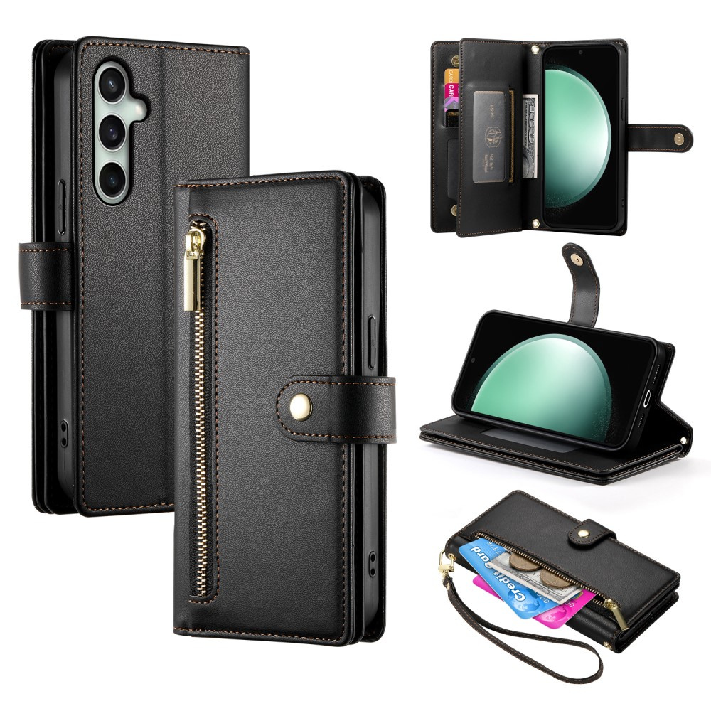 Samsung Galaxy S24 Fe Flip-hülle, Brieftaschenfach Mit Reißverschluss, Schwarz