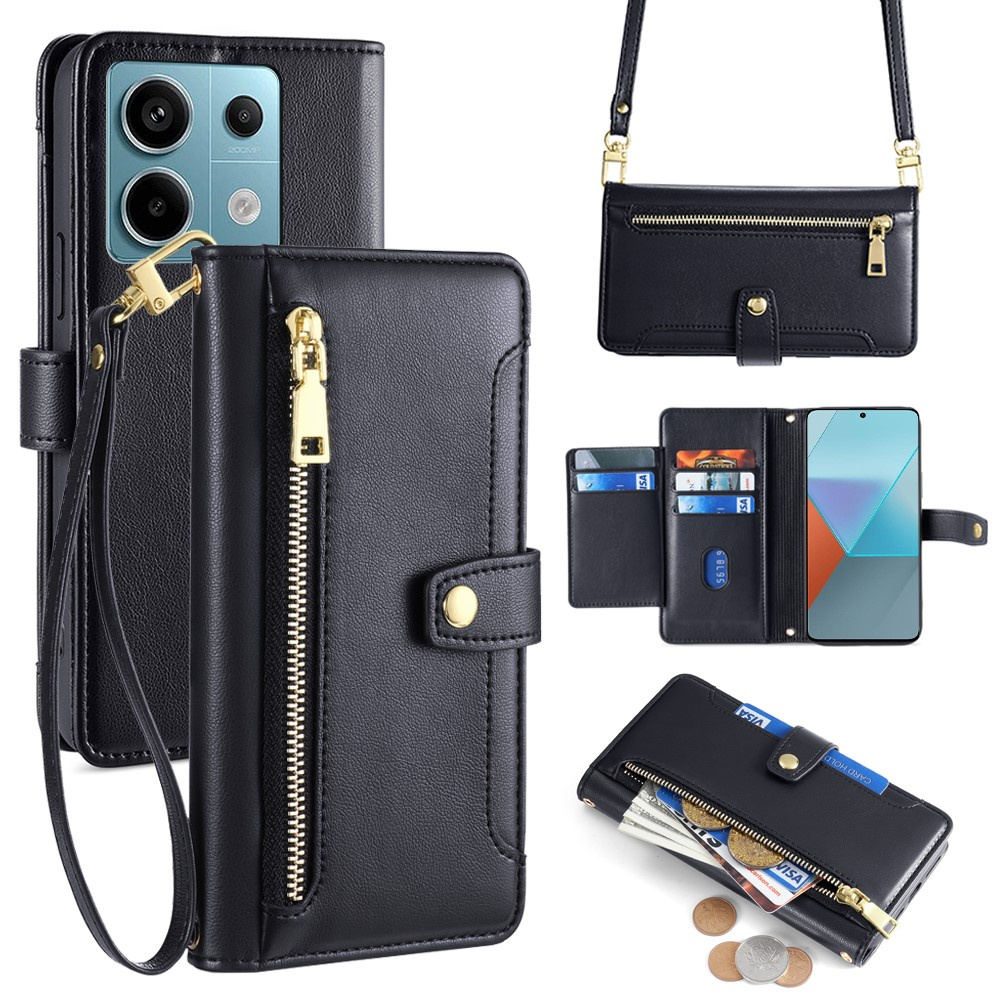 Klapphülle Für Xiaomi Redmi Note 13 Pro 5g, Mit Reißverschlussfach, Schwarz