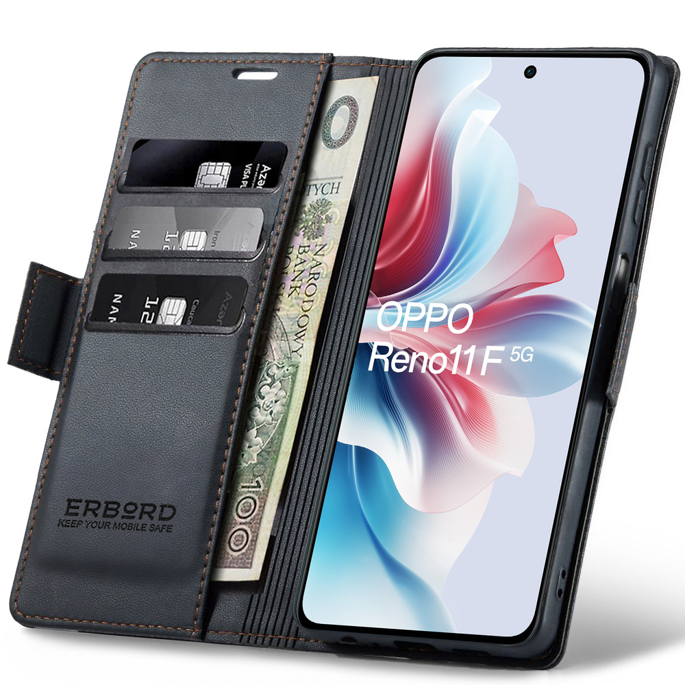 Oppo Reno 11f Hülle, Glänzendes Litschi, Klapphülle Mit Brieftaschenfunktion, Schwarz