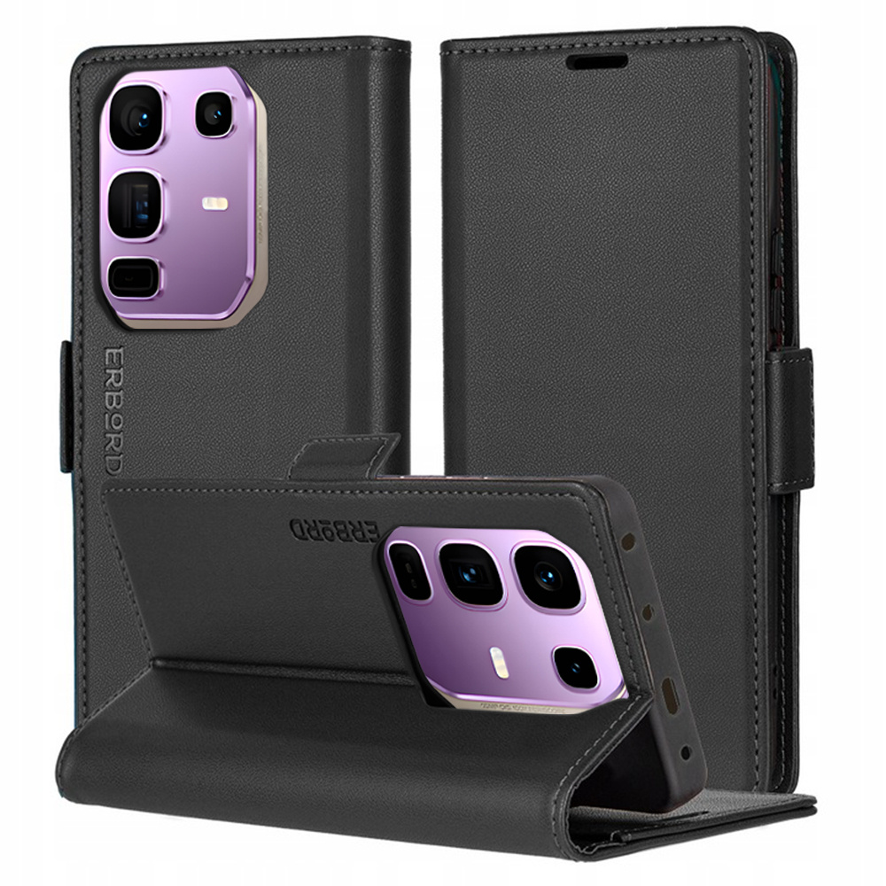 Infinix Note 50 Pro Hülle, Glänzendes Litschi, Klapphülle Mit Brieftaschenfunktion, Schwarz