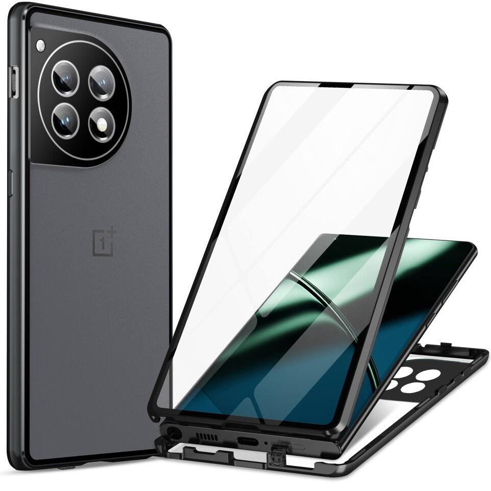 Schutzhülle Für Oneplus 12 5g, Magnetisches Dualglas, Schwarz