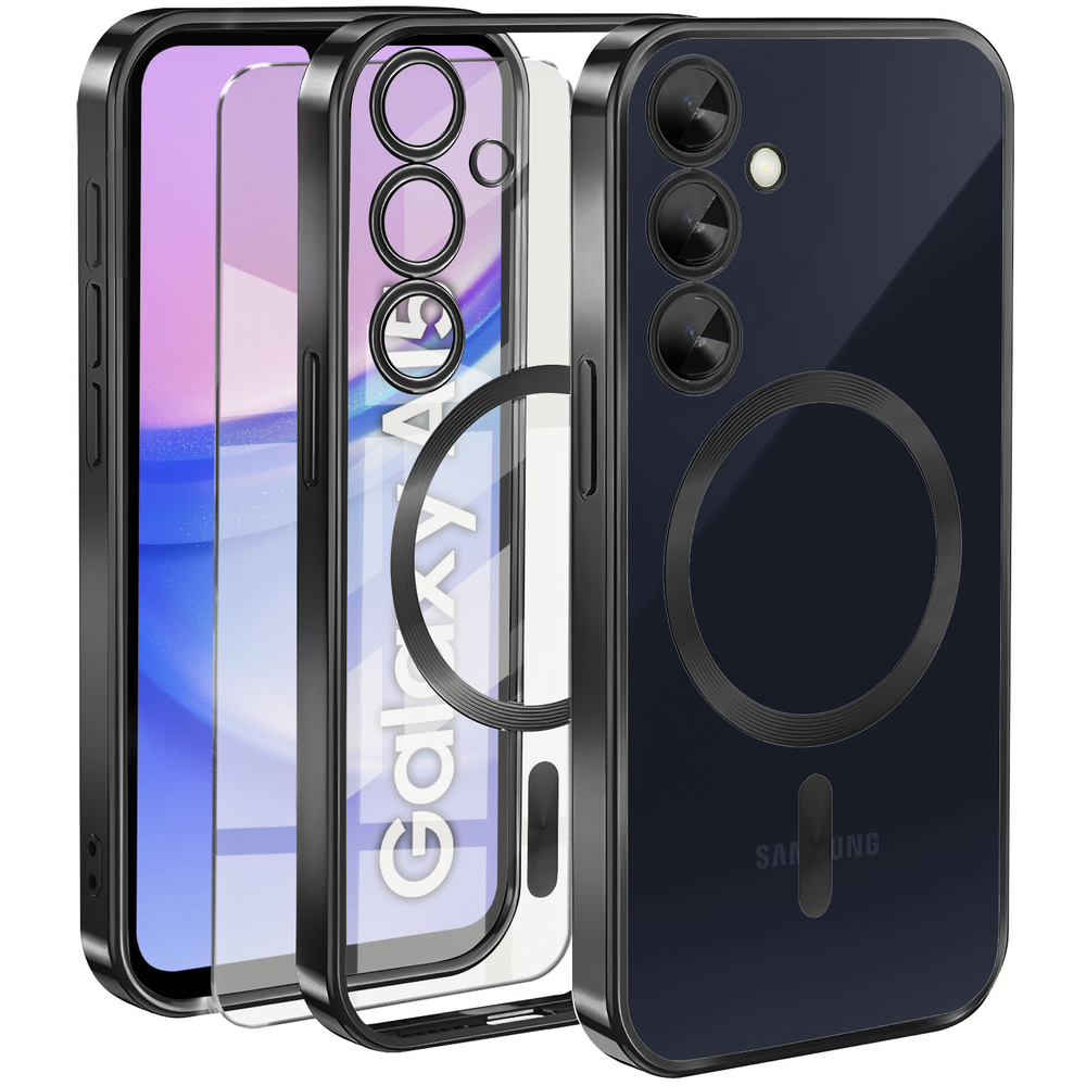 Schutzhülle Für Samsung Galaxy A15 4g/5g, Electro Magsafe, Schwarz + Displayschutzfolie Aus Glas