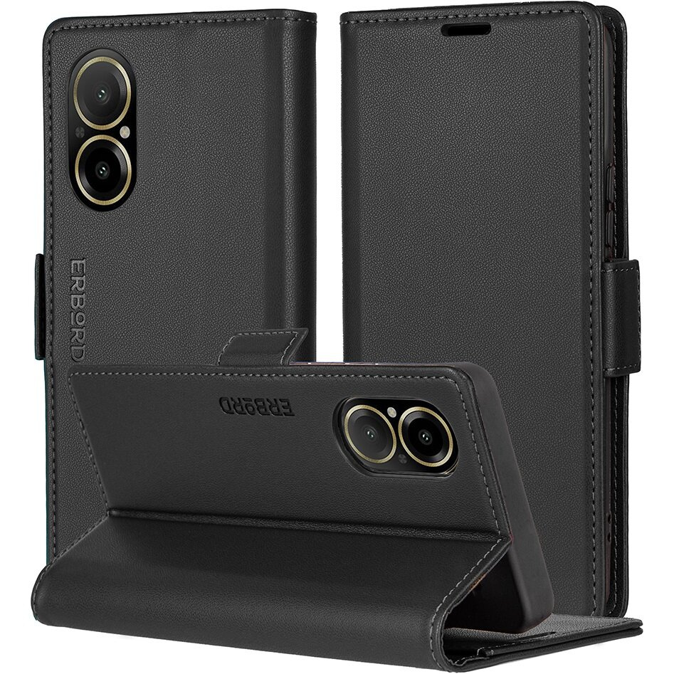 Realme C67 4g Hülle, Glänzendes Litschi, Klapphülle Mit Brieftaschenfunktion, Schwarz