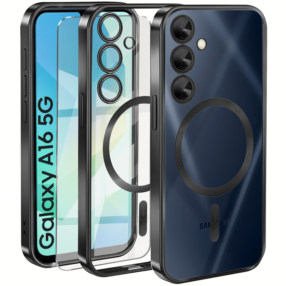 Schutzhülle Für Samsung Galaxy A16 / A16 5g, Electro Magsafe, Schwarz + Displayschutzfolie Aus Glas