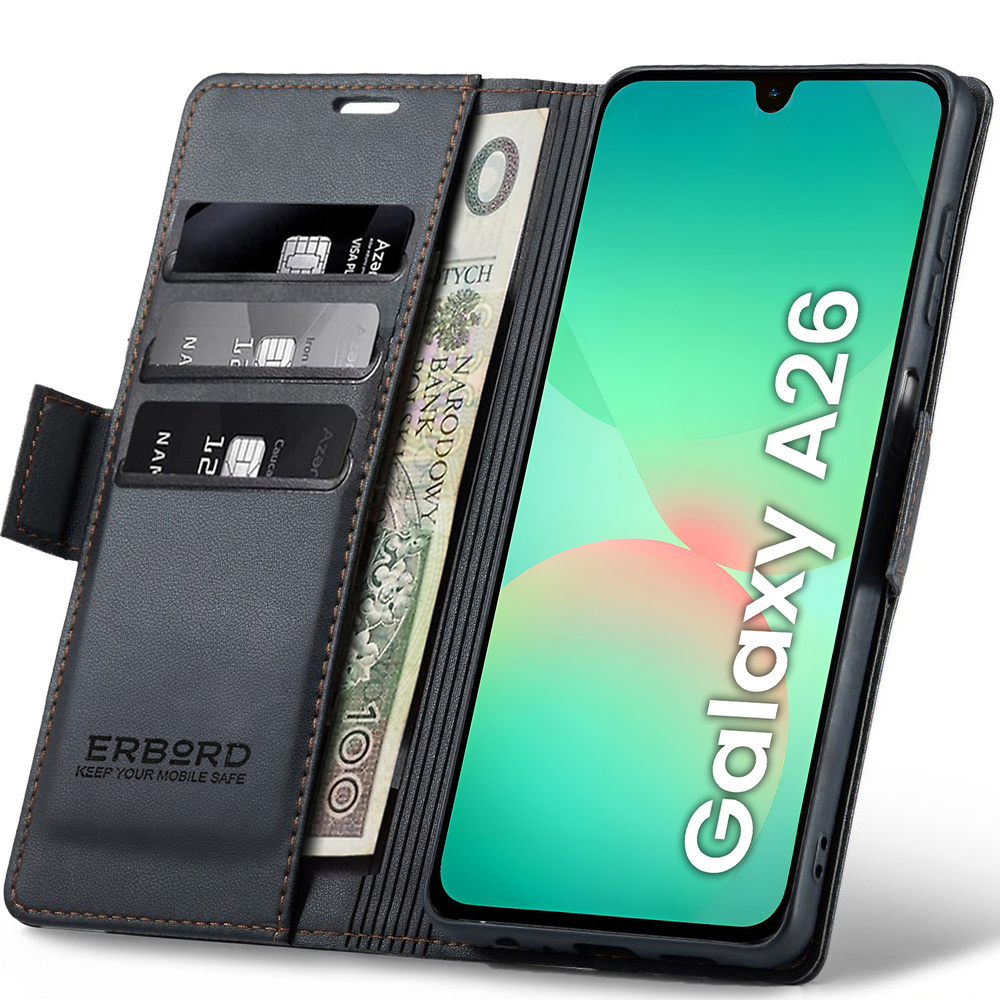 Samsung Galaxy A26 5g Hülle, Glänzende Litschi-klapphülle, Schwarz
