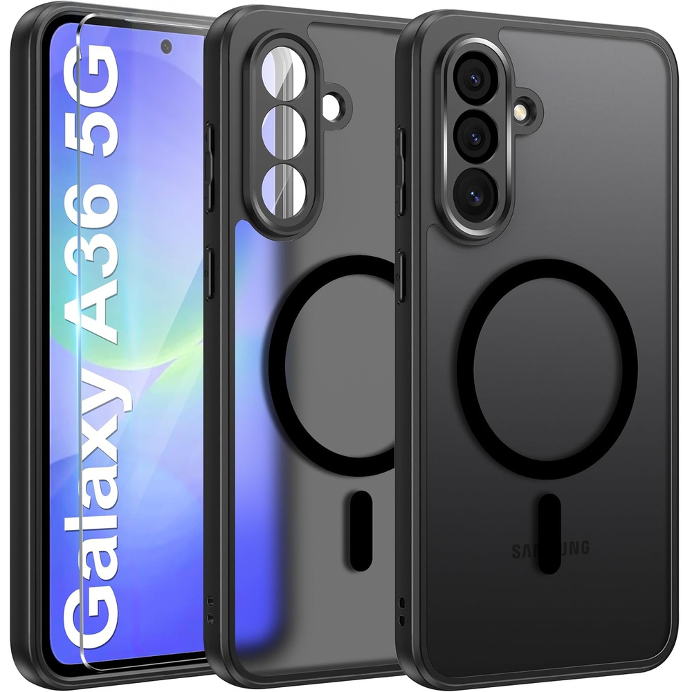 Samsung Galaxy A36 5g Hülle, Magsafe, Matt Schwarz + Displayschutzfolie
