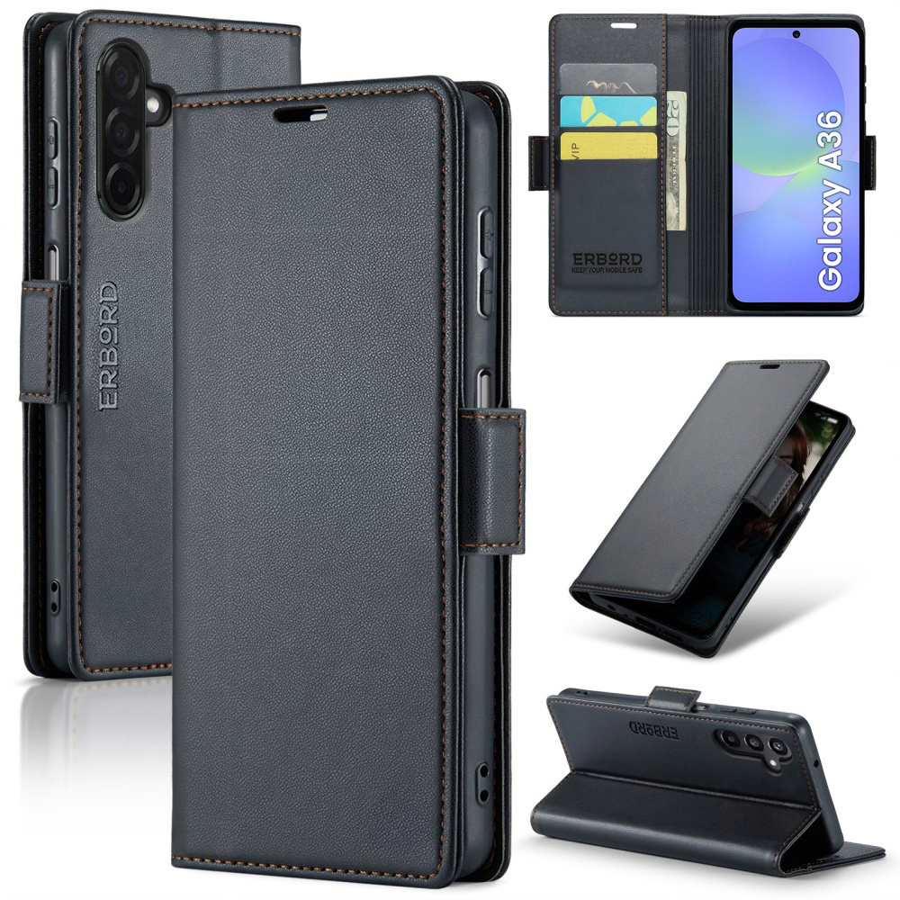 Samsung Galaxy A36 5g Hülle, Glänzende Litschi-klapphülle, Schwarz