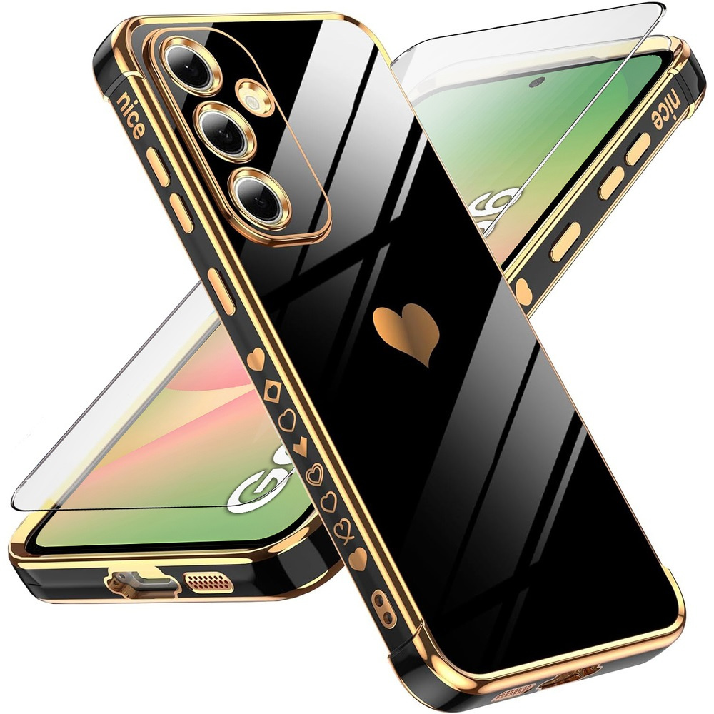 Schutzhülle Für Samsung Galaxy A56 5g, Elektroherz, Schwarz + 9h-glas