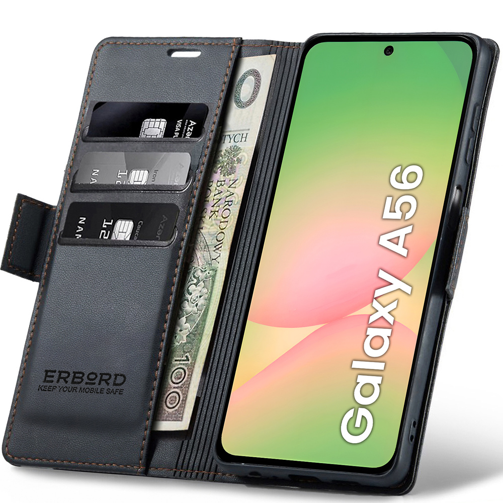 Samsung Galaxy A56 5g Hülle, Glänzende Litschi-klapphülle, Schwarz