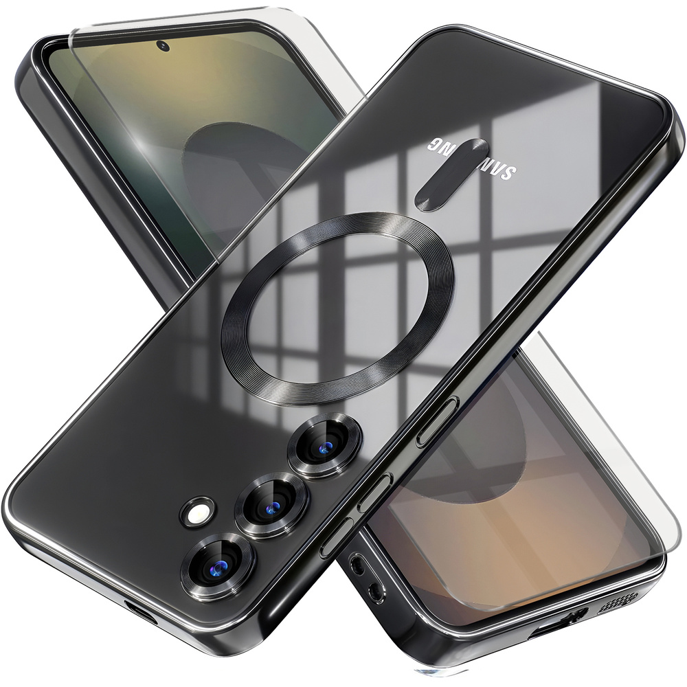 Schutzhülle Für Samsung Galaxy S25+ Plus, Electro Magsafe, Schwarz + Displayschutzfolie Aus Glas