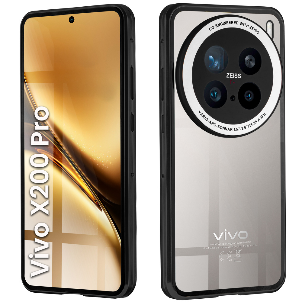 Schutzhülle Für Vivo X200 Pro 5g, Magnetisches Dualglas, Schwarz