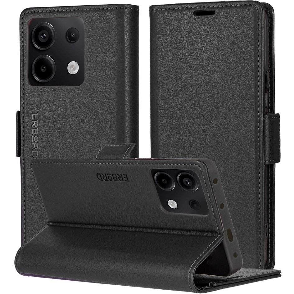 Xiaomi Redmi Note 13 5g Hülle, Glänzendes Litschi, Klapphülle Mit Brieftaschenfunktion, Schwarz