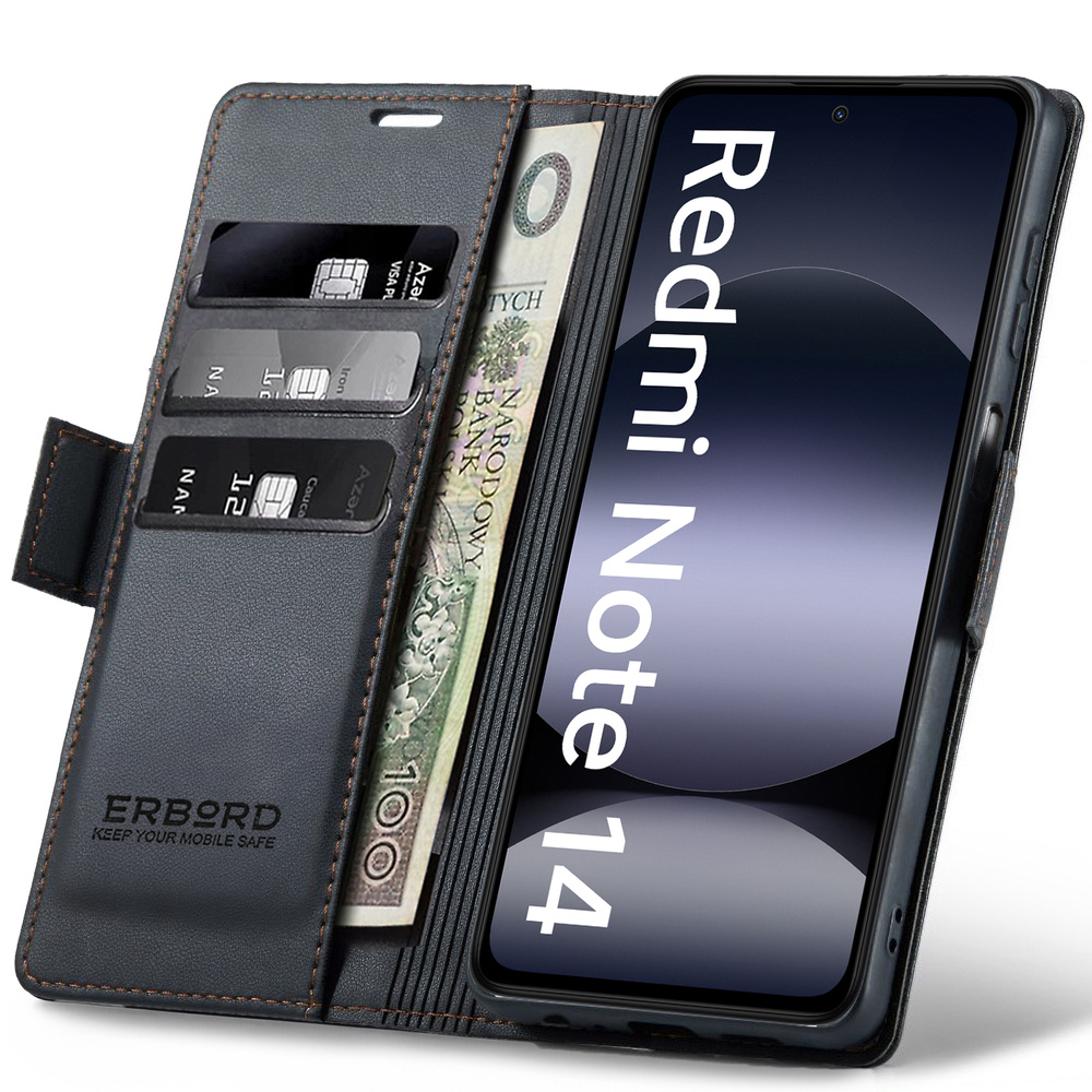 Xiaomi Redmi Note 14 5g Hülle, Glänzendes Litschi, Klapphülle Mit Brieftaschenfunktion, Schwarz