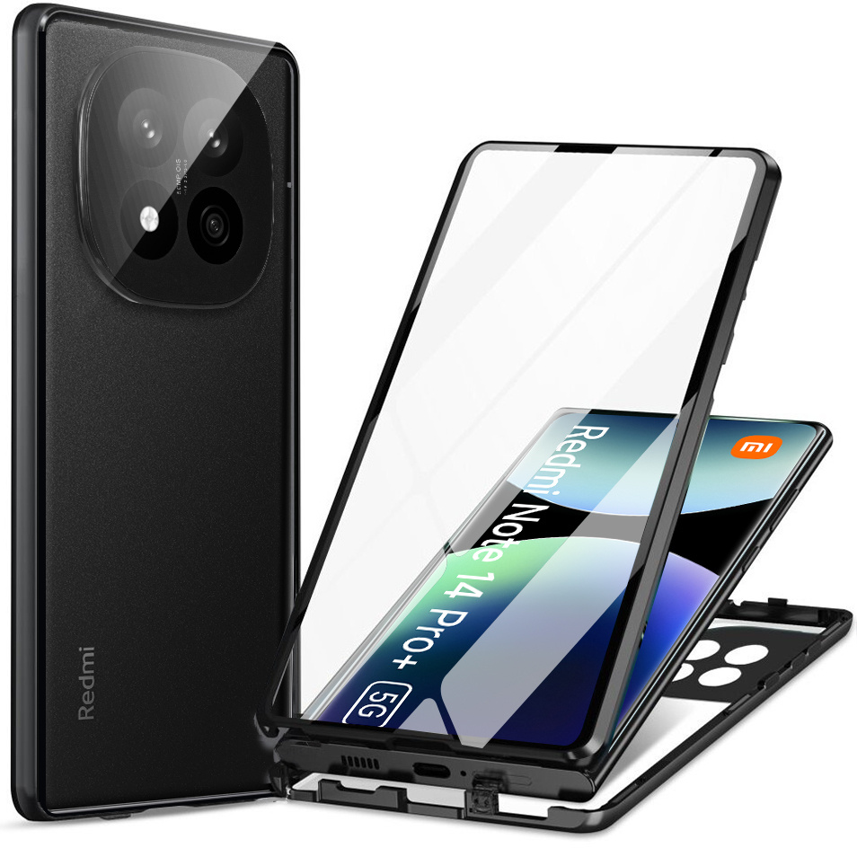 Schutzhülle Für Xiaomi Redmi Note 14 Pro+ 5g, Magnetisches Dualglas, Schwarz