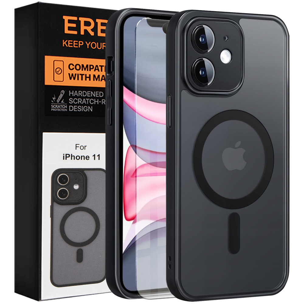 Iphone 11 Hülle, Magsafe, Matt Schwarz + Displayschutzfolie