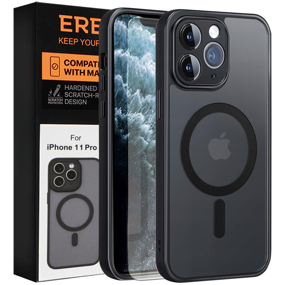 Iphone 11 Pro Hülle, Magsafe, Matt Schwarz + Displayschutzfolie
